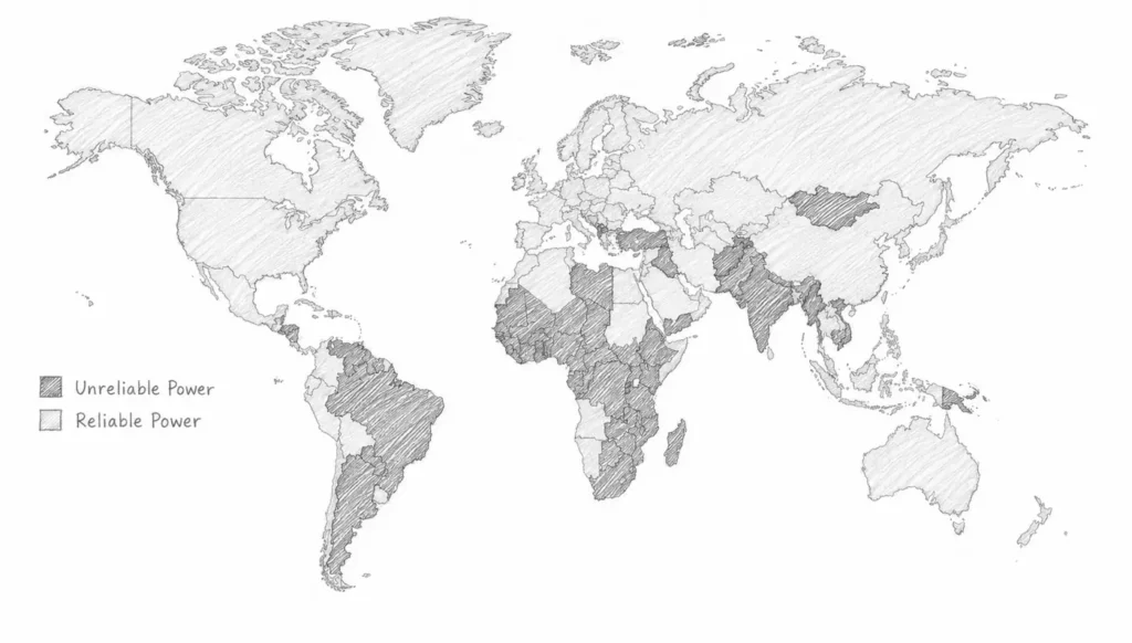 Map of Countries with Reliable and Unreliable Electricity Services